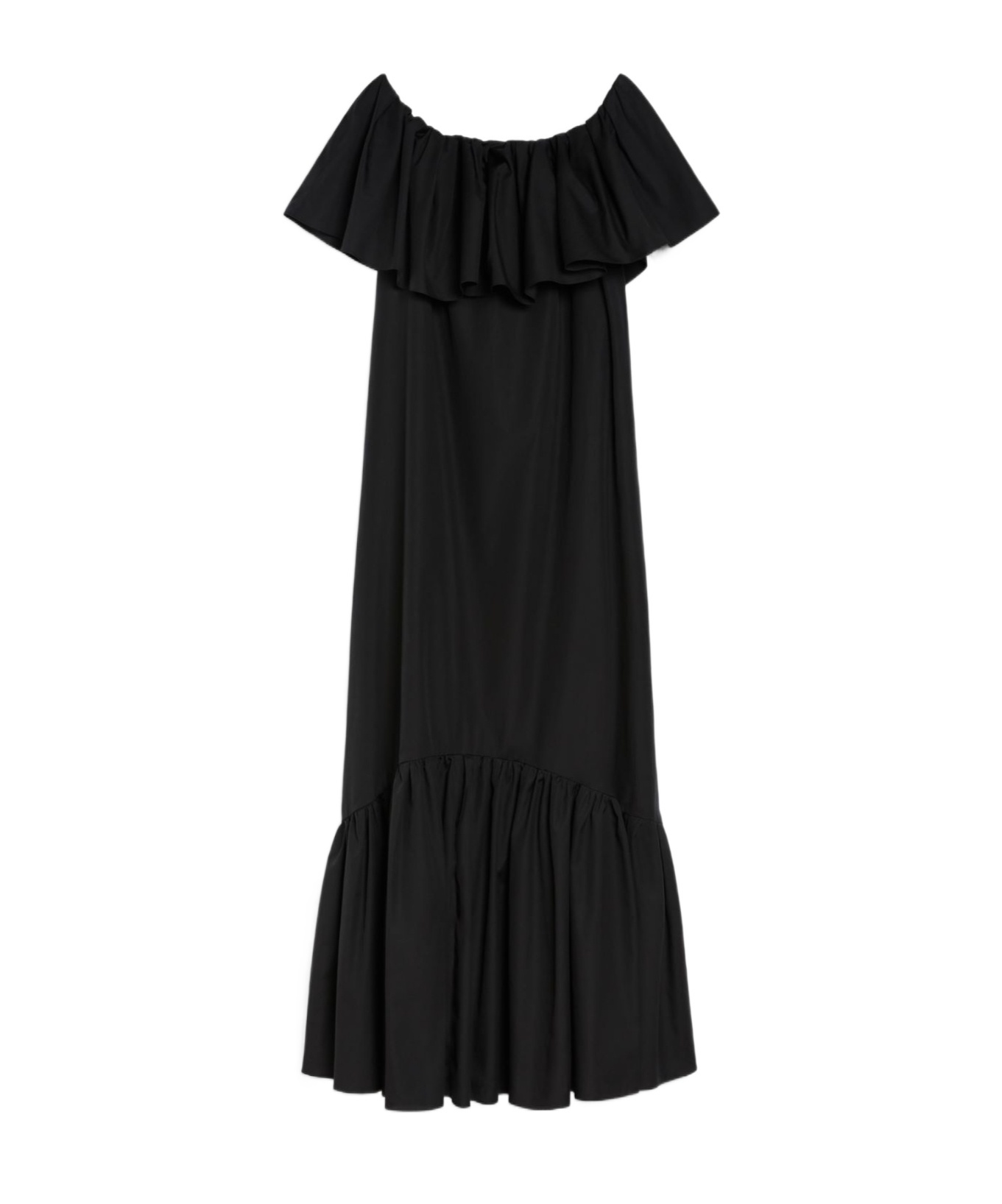 Shop Max Mara Poplin Off-the-shoulder Dress In Black