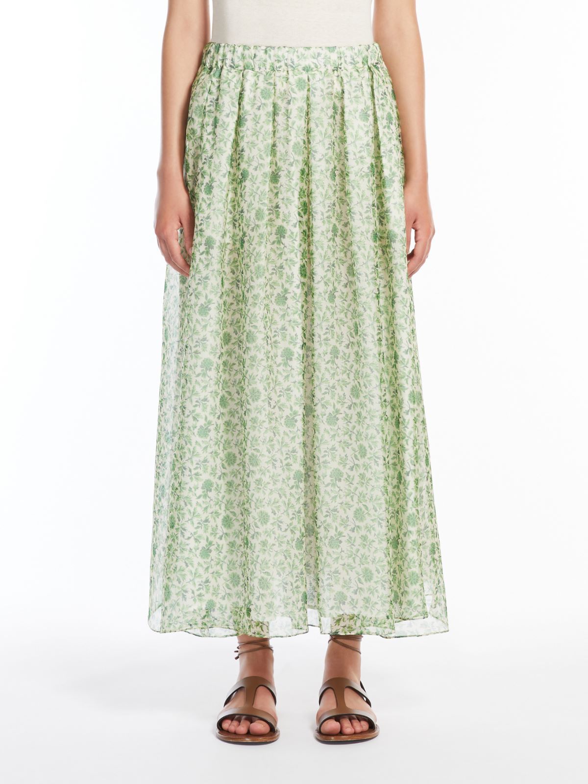 Weekend Max Mara Silk Organza Flared Skir In Green