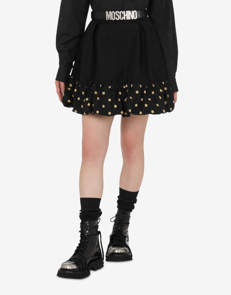 Moschino Polka Dots Wool Blend Diagonal Miniskirt In Black
