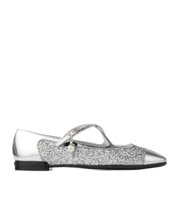 Jimmy Choo Eleri Glitter-leather Ballet Flats In Metallic