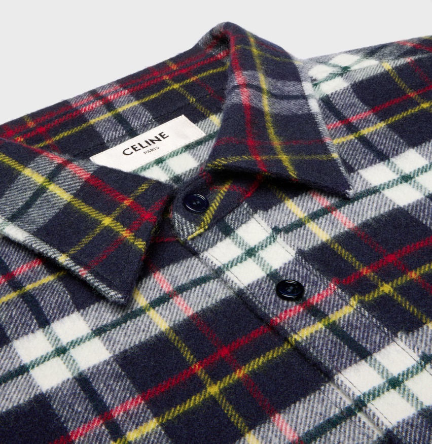 Celine Relaxed Shirt In Brushed Checked Wool In Multi