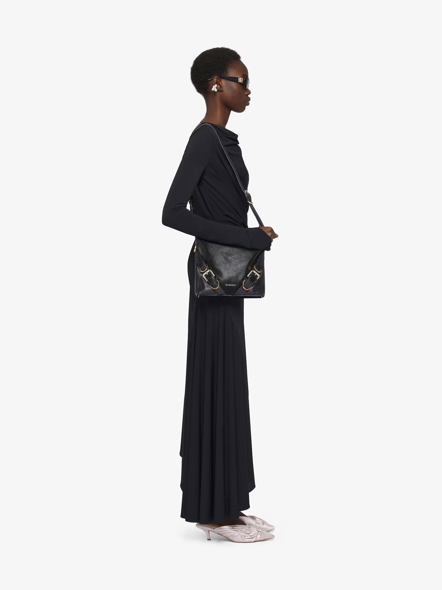 Givenchy Asymmetric Draped Midi Dress In Black