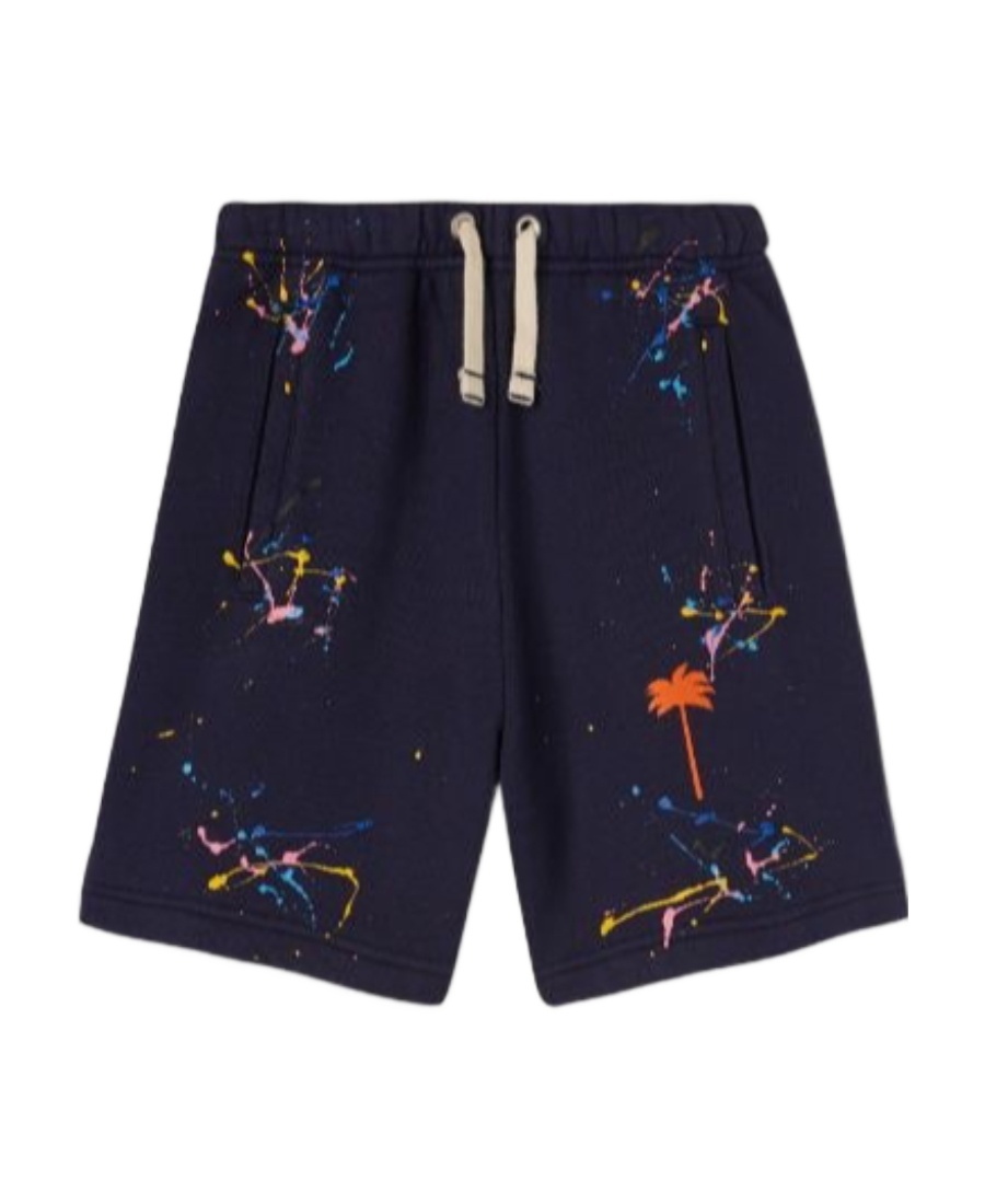 Palm Angels Paint-splatter Cotton Shorts In Black