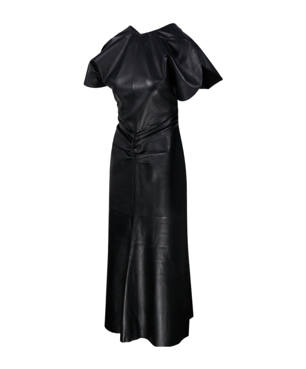 Victoria Beckham Gathered Waist Viscose Dress In Black