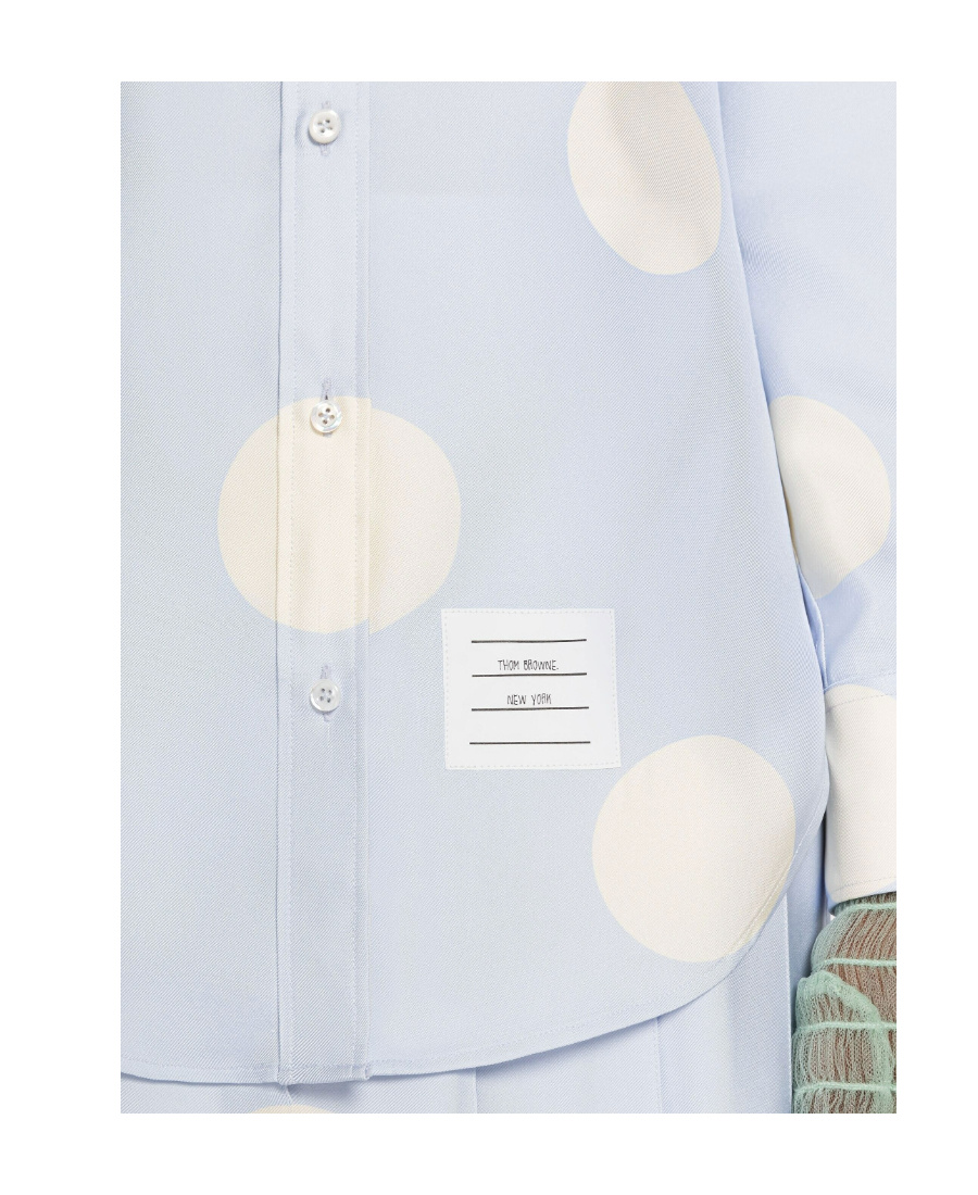 Shop Thom Browne Polka-dot Silk Long-sleeve Shirt In White