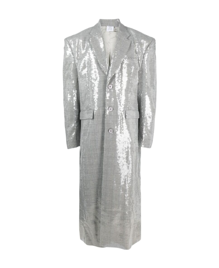 Vetements Sequined Lapel Coat In Gray