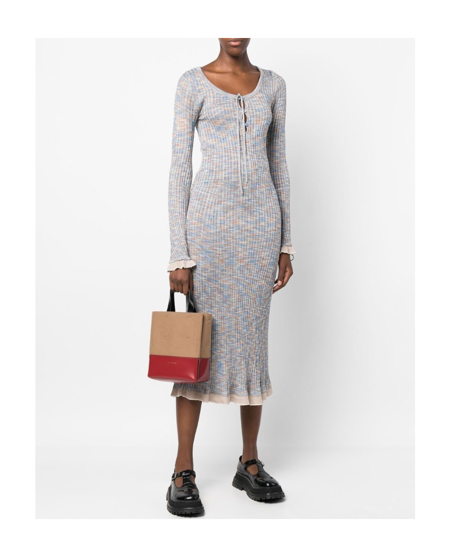 Marni Two-tone Logo Tote Bag In Brown