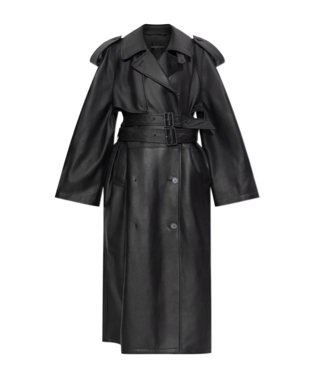 Balenciaga Belted Leather Trench Coat