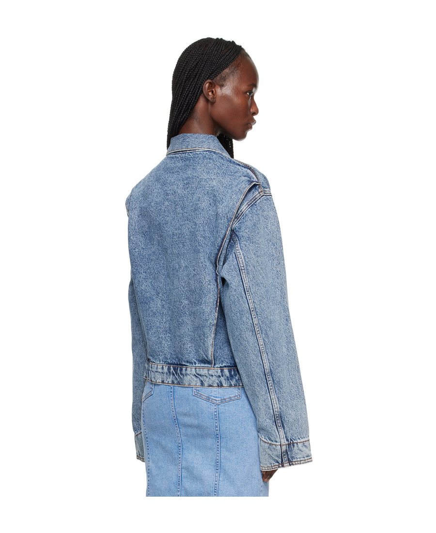 Shop Moschino Slit Long-sleeved Denim Coat In Blue