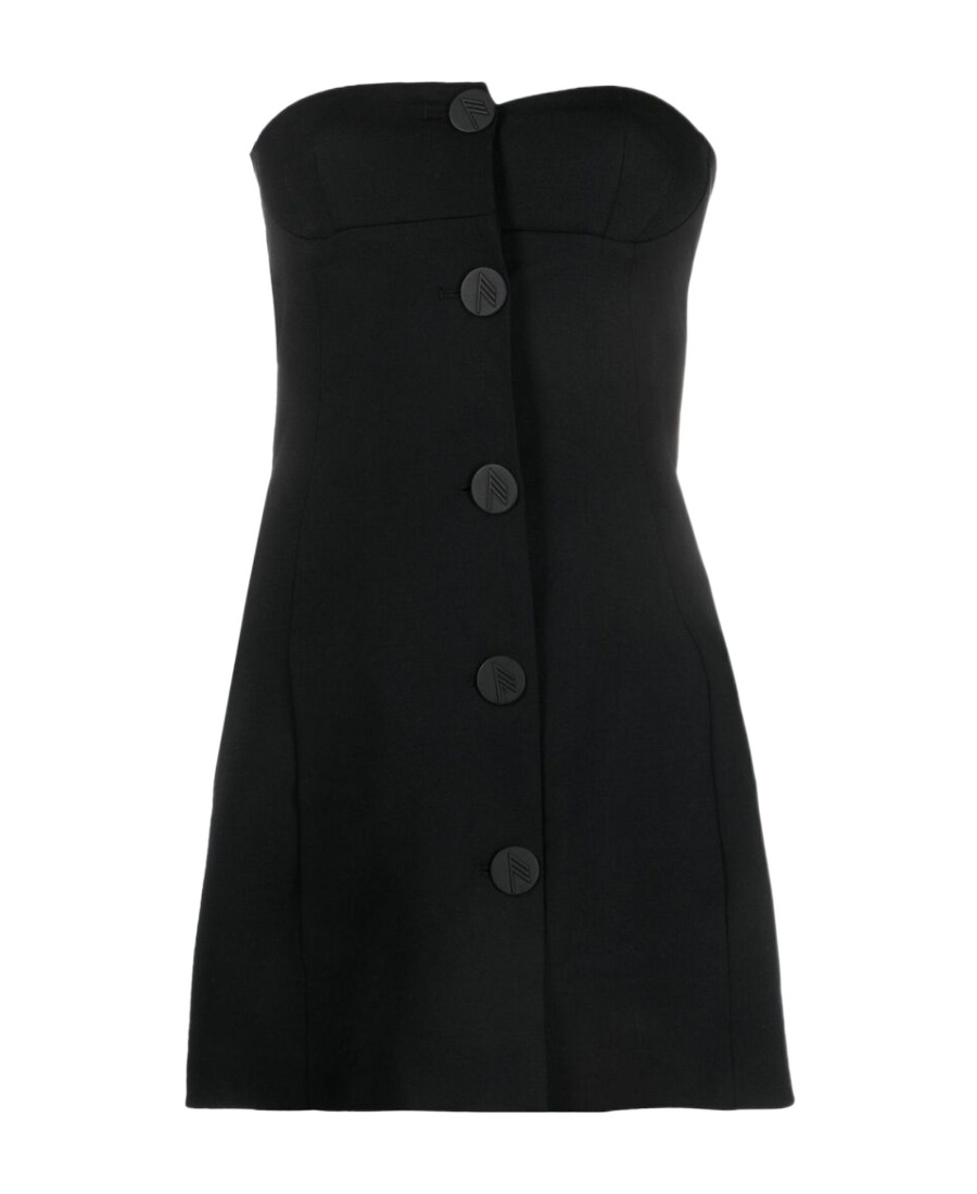 Shop Attico Asymmetric Buttoned Minidress In Black