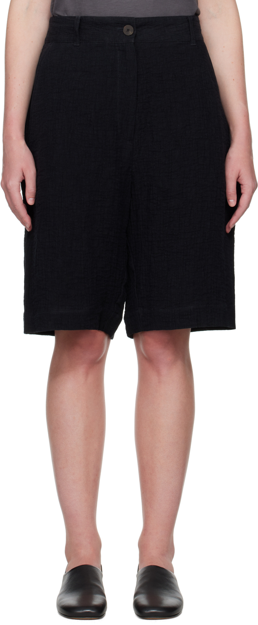 Studio Nicholson Navy Luna Linen Shorts