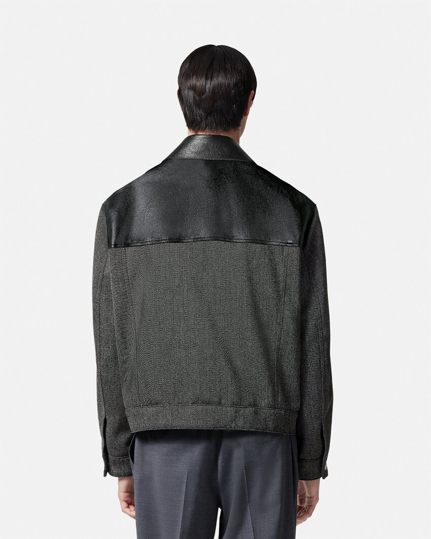 Versace Panelled Button-down Leather Jacket In Black