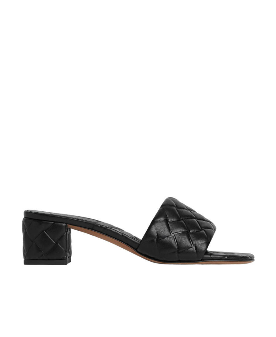 Bottega Veneta Women Leather Heel Sandals With Intrecciato Motif In Black