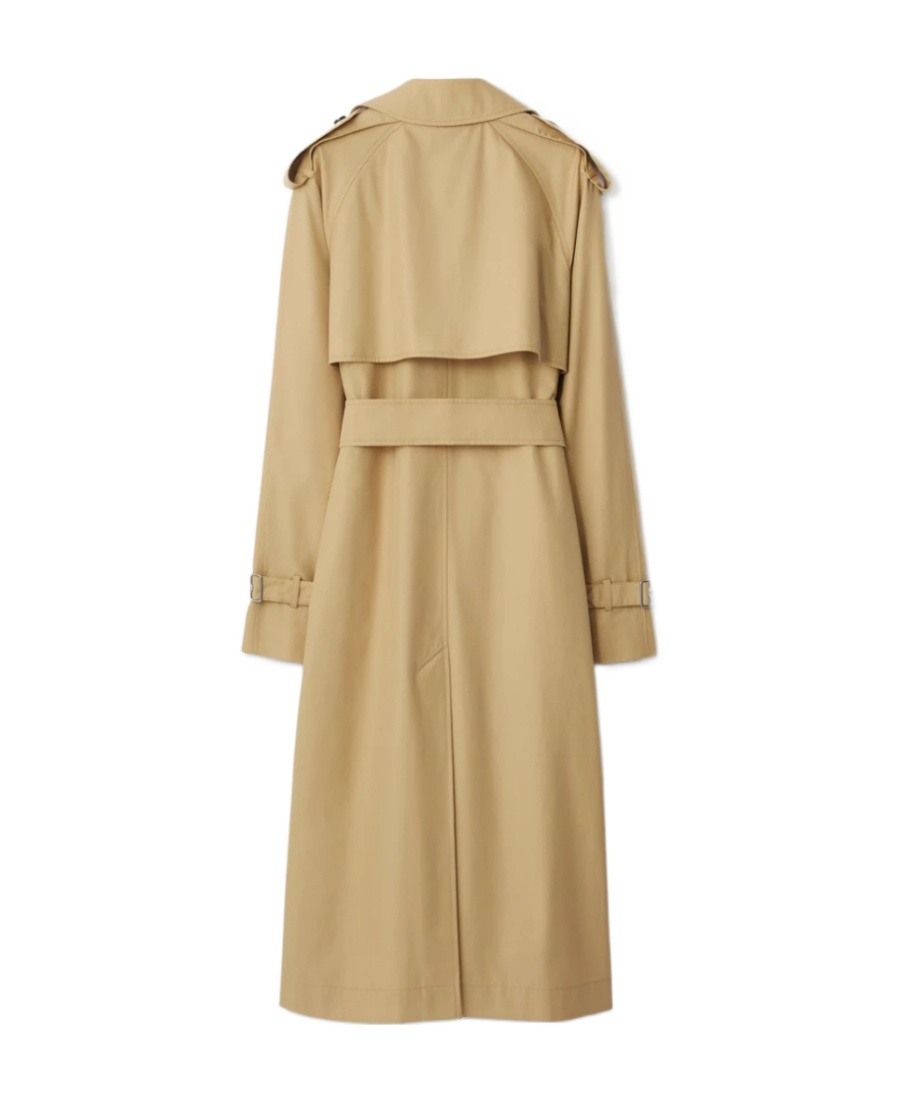 Burberry Long Gabardine Trench Coat In Nude