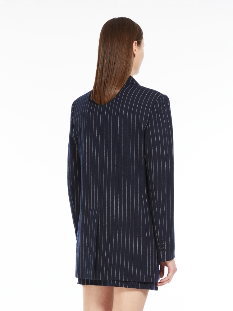 Max Mara Mattia Black White Pinstriped Virgin Wool Blazer In Black