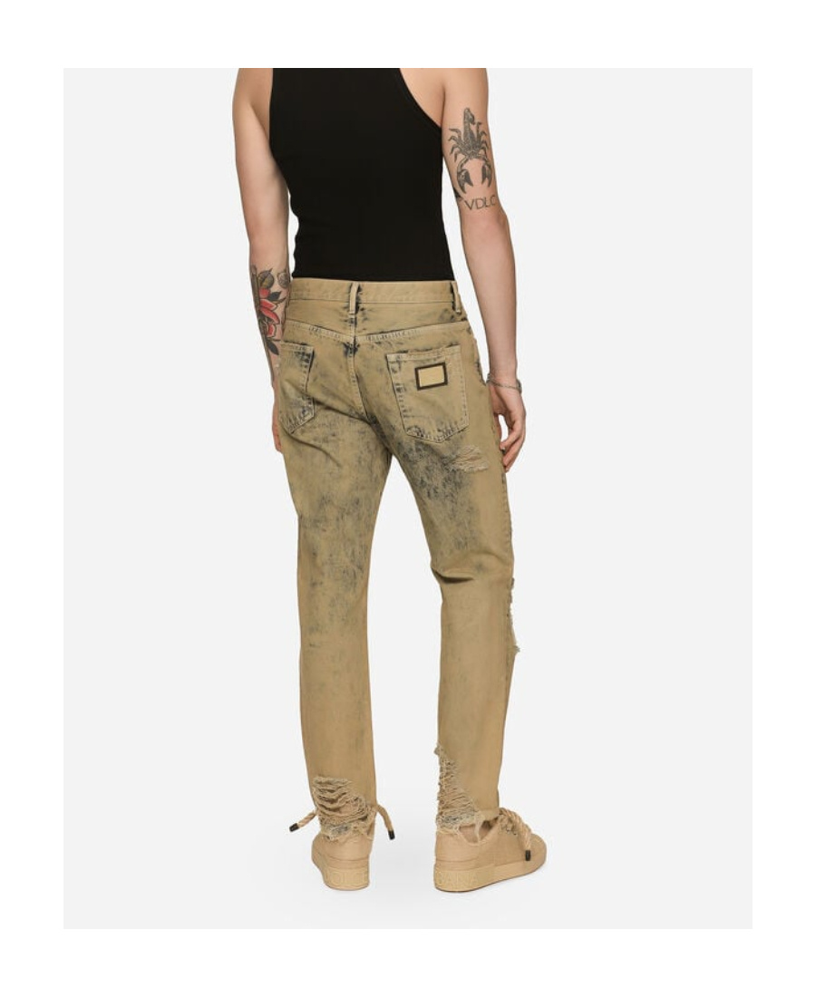 Dolce & Gabbana Ripped Slim-fit Jeans In Brown