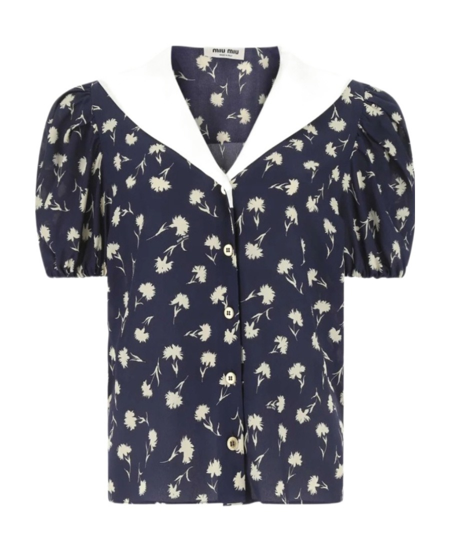 Miu Miu Floral-print Short-sleeved Blouse In Black