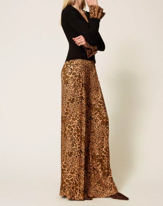 Twinset Pleated Leopard-print Trousers In Brown
