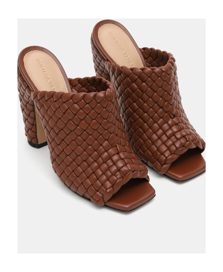 Bottega Veneta Womens Brown Canalazzo Intrecciato-weave Leather Heeled Mules In Brown