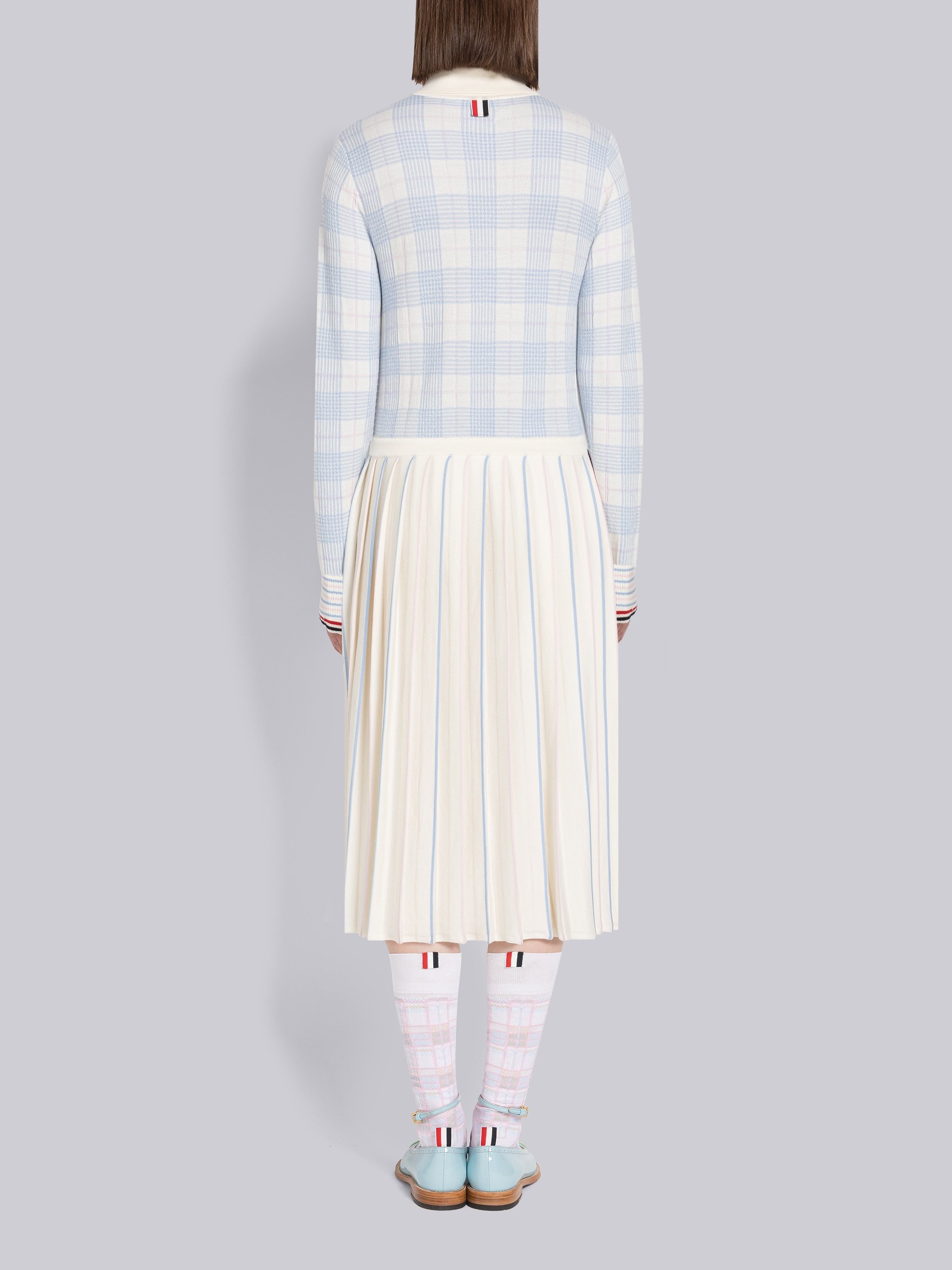 Thom Browne Checked Jacquard Wool Cardigan In White