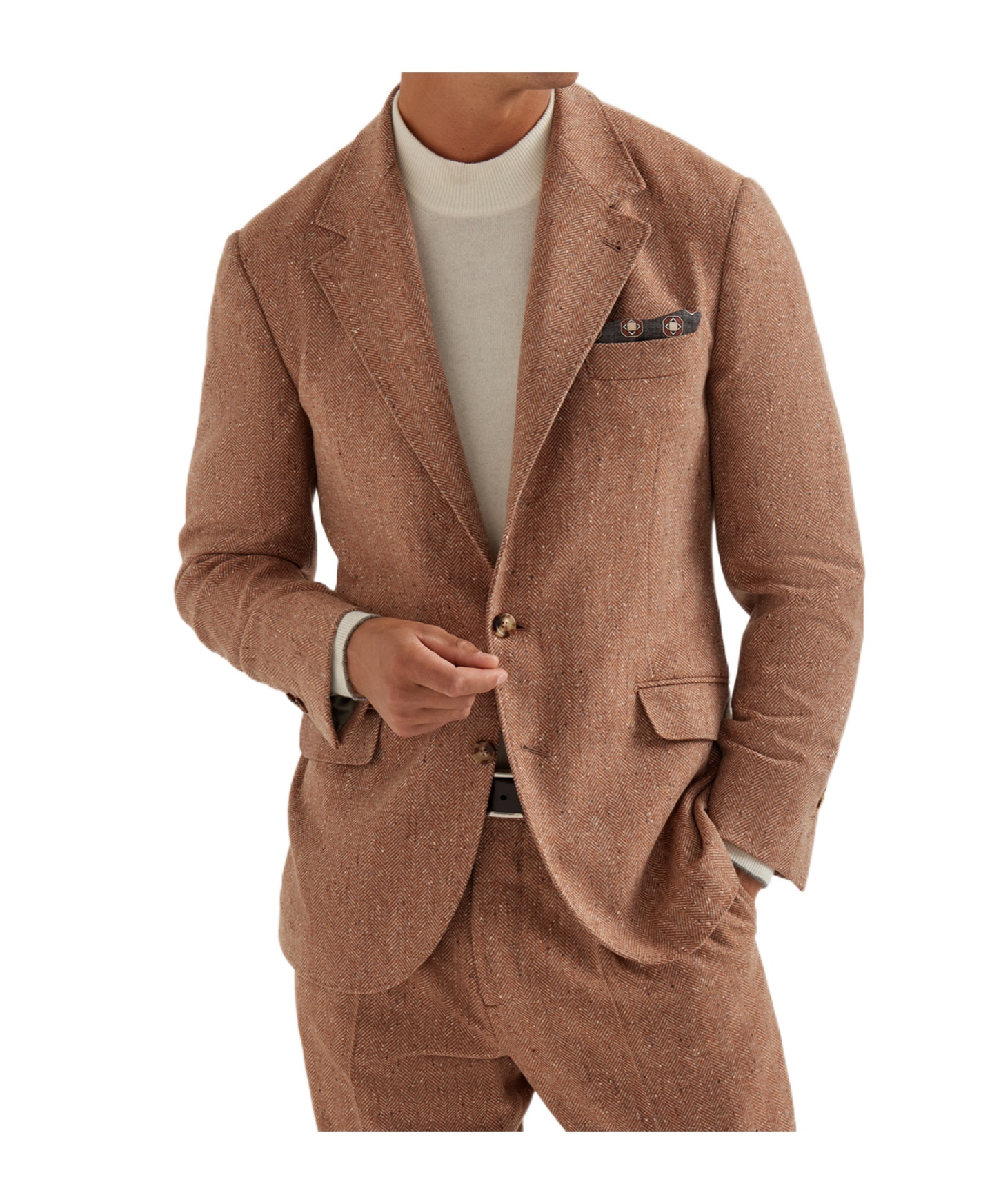 Brunello Cucinelli Herringbone-pattern Single-breasted Blazer In Light Brown