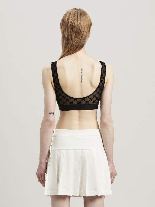 Palm Angels Monogram Pattern Scoop Neck Lace Bra In Black