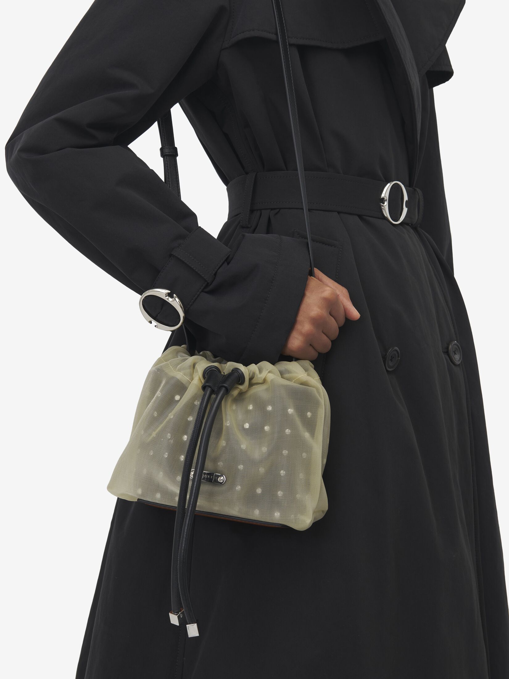 Alexander Mcqueen Women Two-tone Leather And Tulle Nebula Crossbody Bag In Black