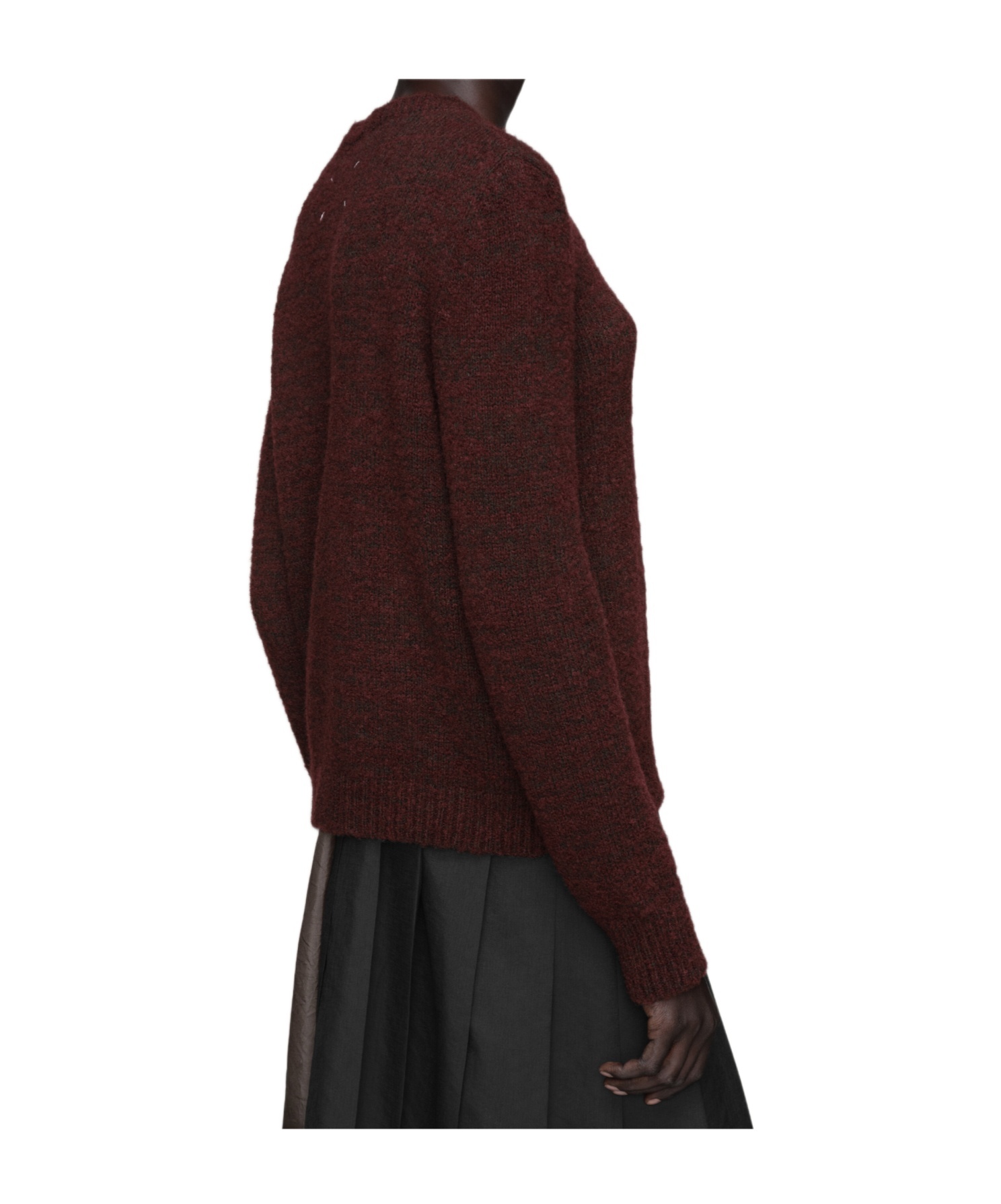 Maison Margiela Dropped Shoulder Burgundy Wool Sweater With Ribbed Details In Brown