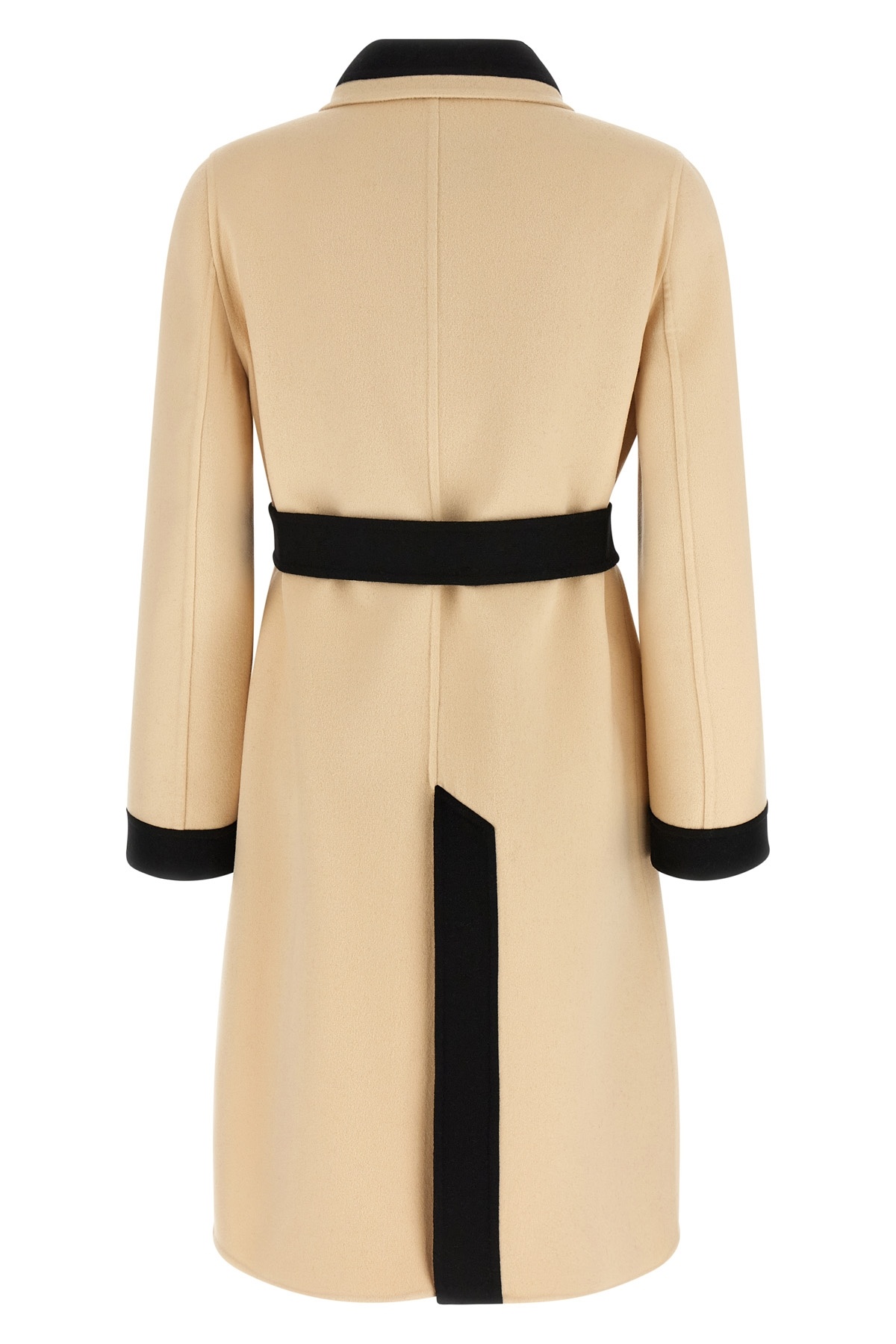 Valentino Wool Coat With Belted Waist And Contrast Trim In Brown