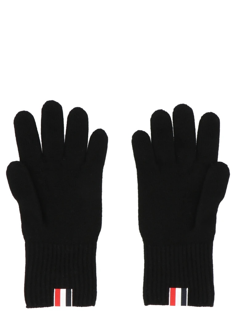 Thom Browne Rwb-stripe Merino Wool Gloves In Black