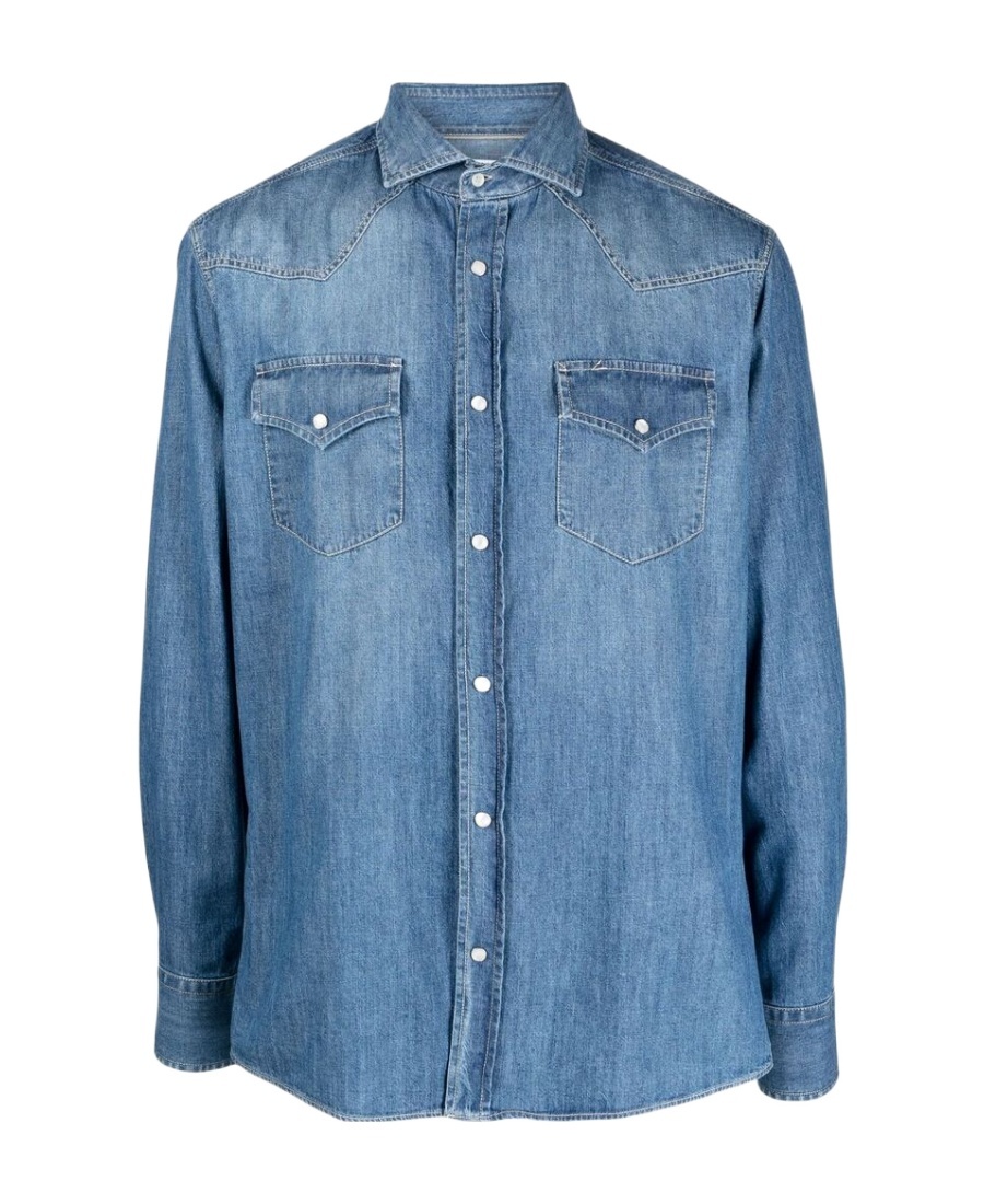 Brunello Cucinelli Button-up Cotton Denim Shirt In Blue
