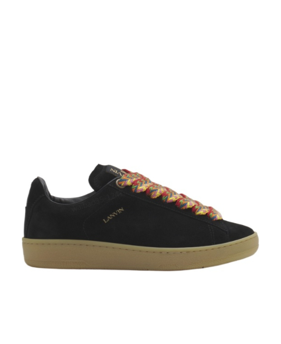 Lanvin Lite Curb Sneakers In Suede Color Black In Black