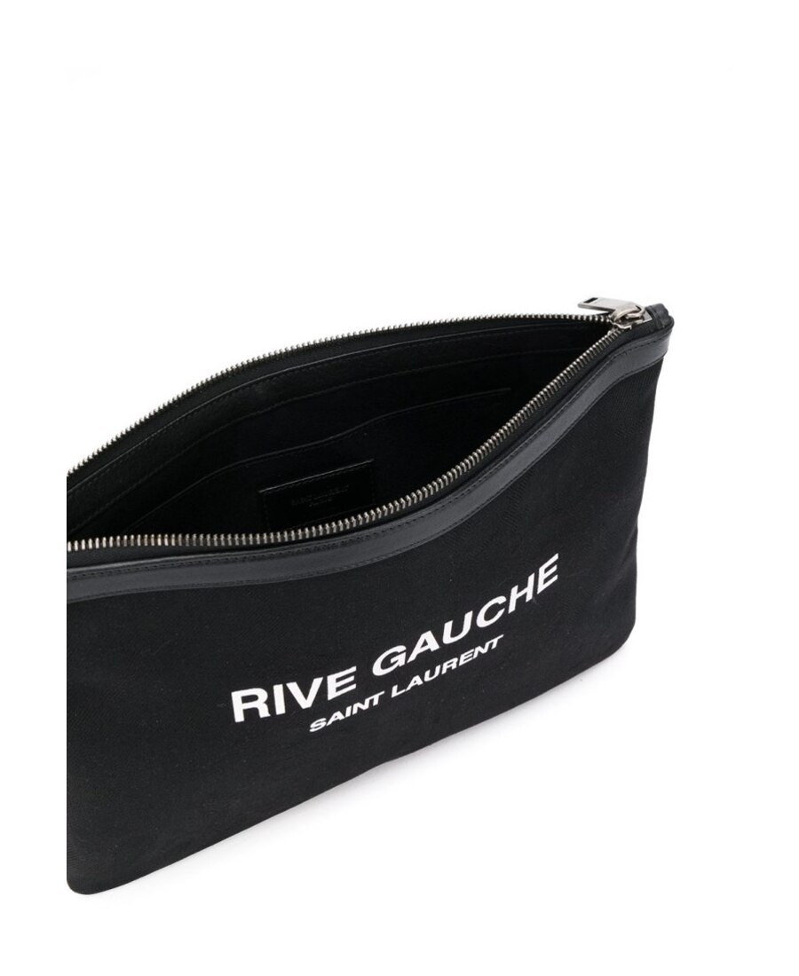 Saint Laurent Rive Gauche Logo-print Clutch In Black