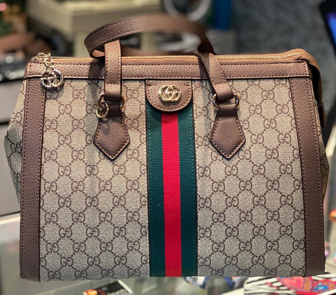 Gucci Small Ophidia Gg Supreme Top Handle Bag In Brown