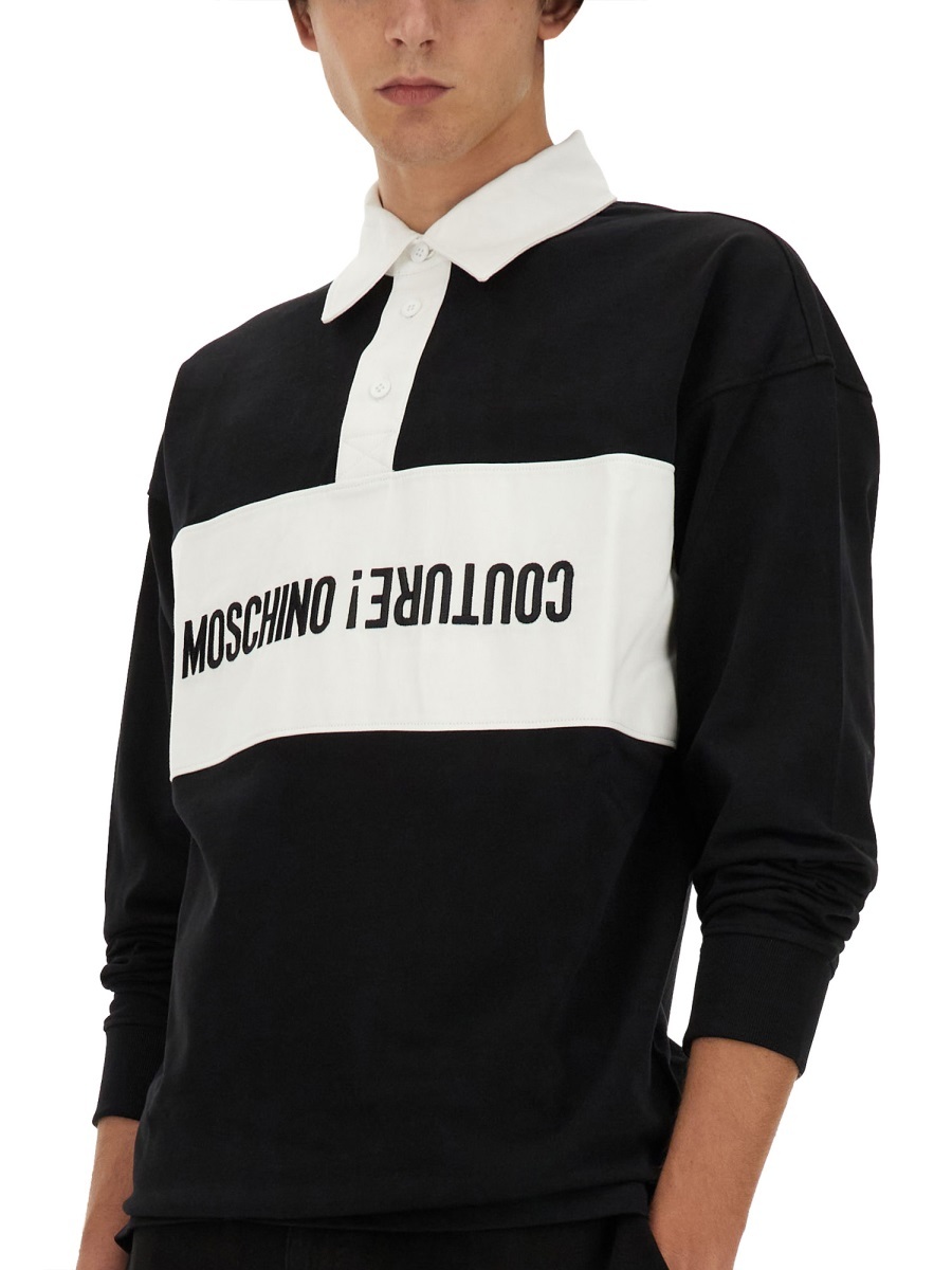 Moschino Upsidedown Logo Polo Shirt In Black