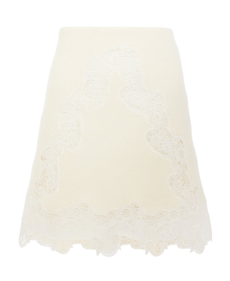 Chloé Ribbed-knit Lace-trim Miniskirt In White