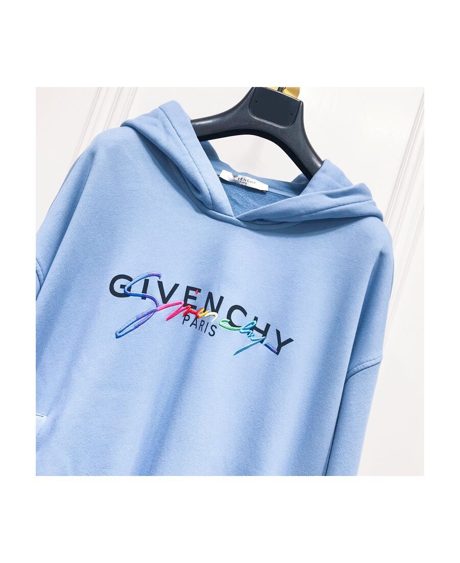 Givenchy Logo Printed Hooded Sweater In Blue