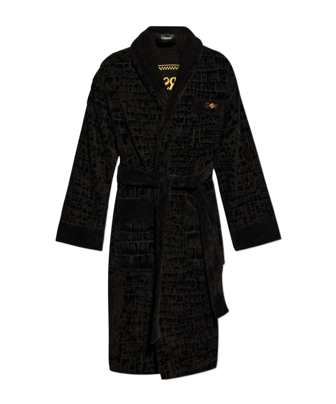 Versace Men's Medusa 95 Jacquard Terry Cloth Crocodile Pattern Robe In Black