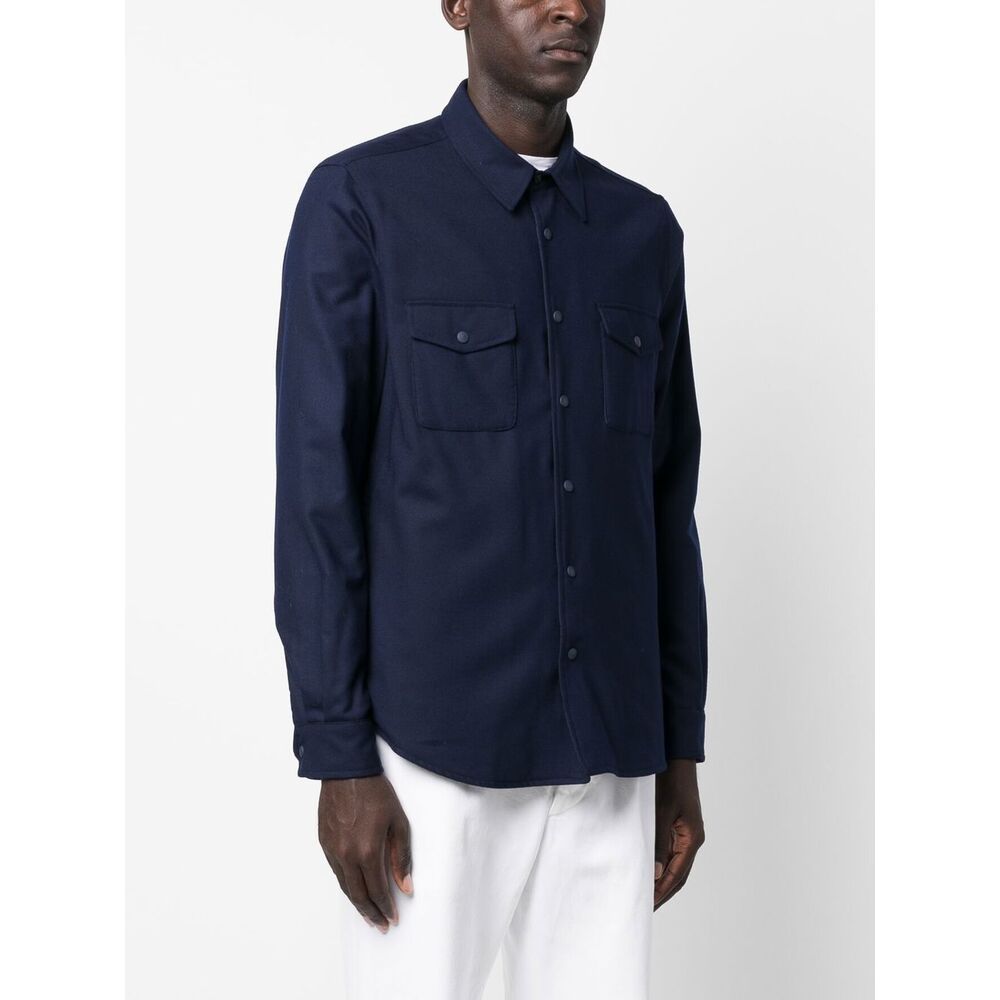 Shop Aspesi Buttoned-up Long-sleeved Shirt In Blue