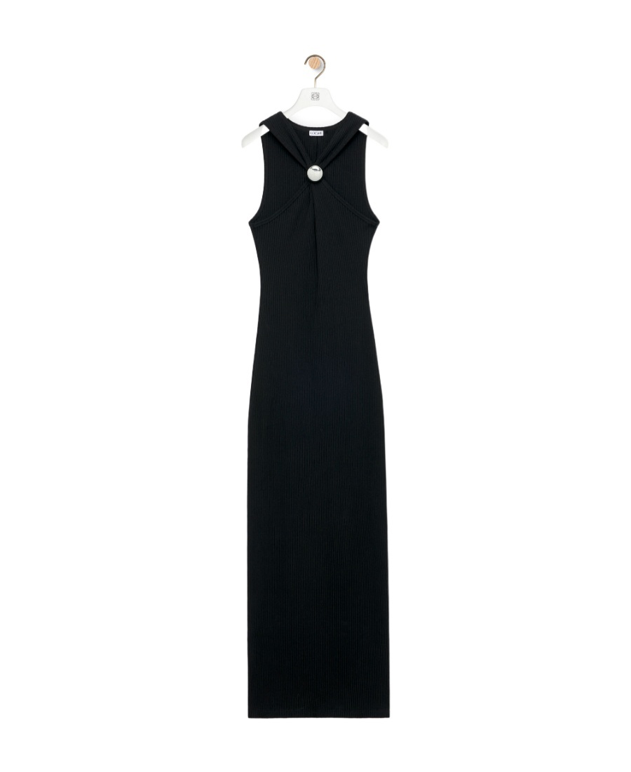 Loewe Anagram Pebble Cotton Dress In Black