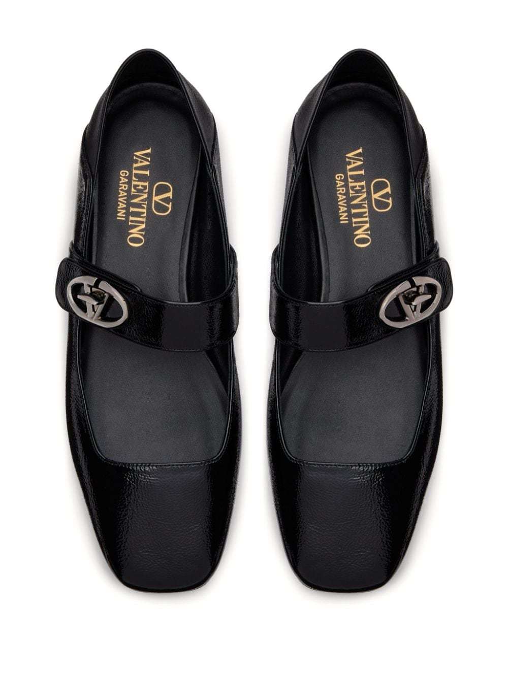 Valentino Garavani Vlogo Locker Mary-jane Ballerina In Eel With Flower Application Woman Black 37.5 In Black
