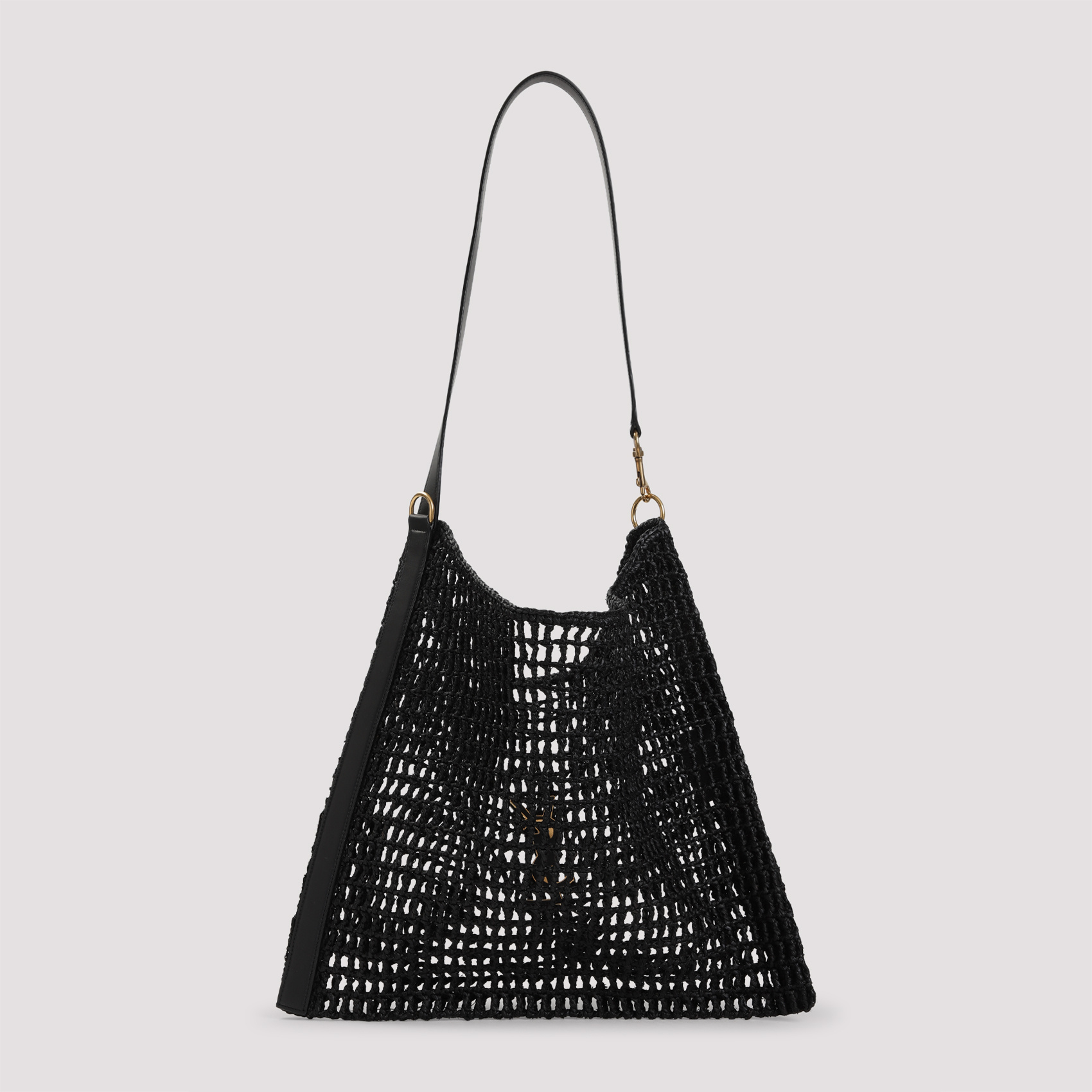 Saint Laurent Black Raffia Shopping Bag In Black