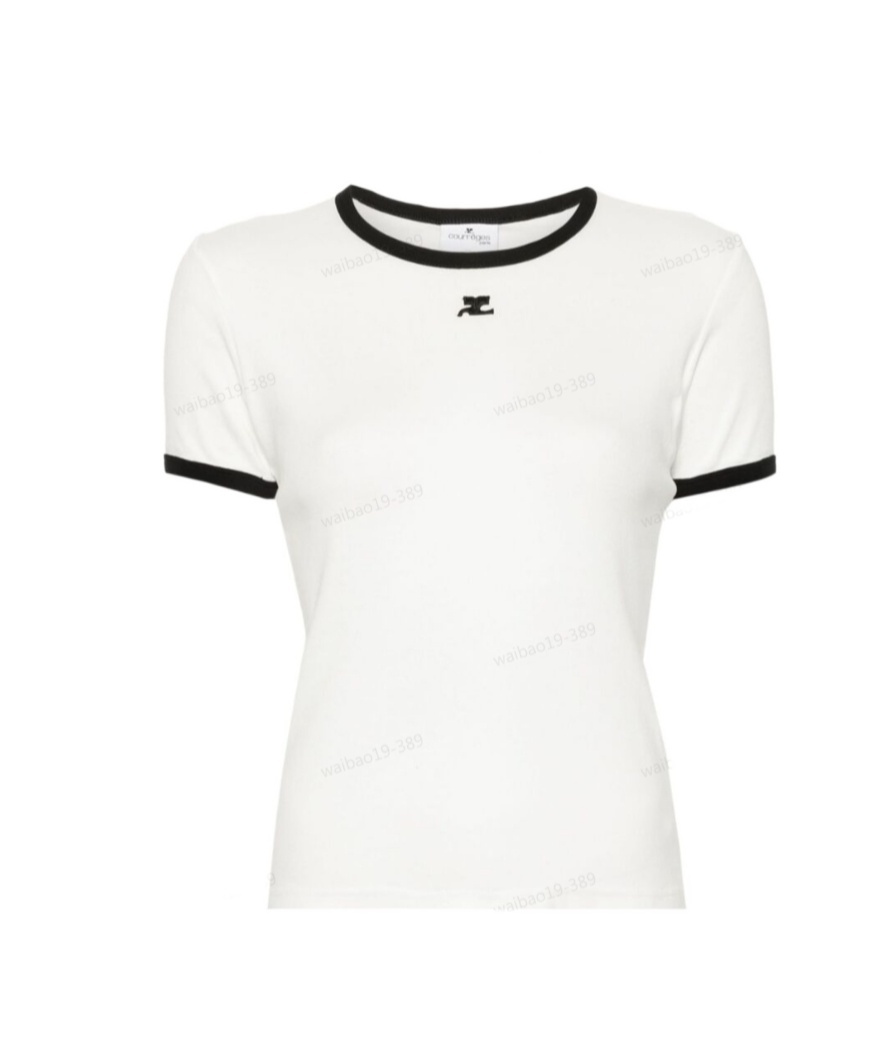 Courrèges Fitted White T-shirt With Contrasting Ribbed Trim In White