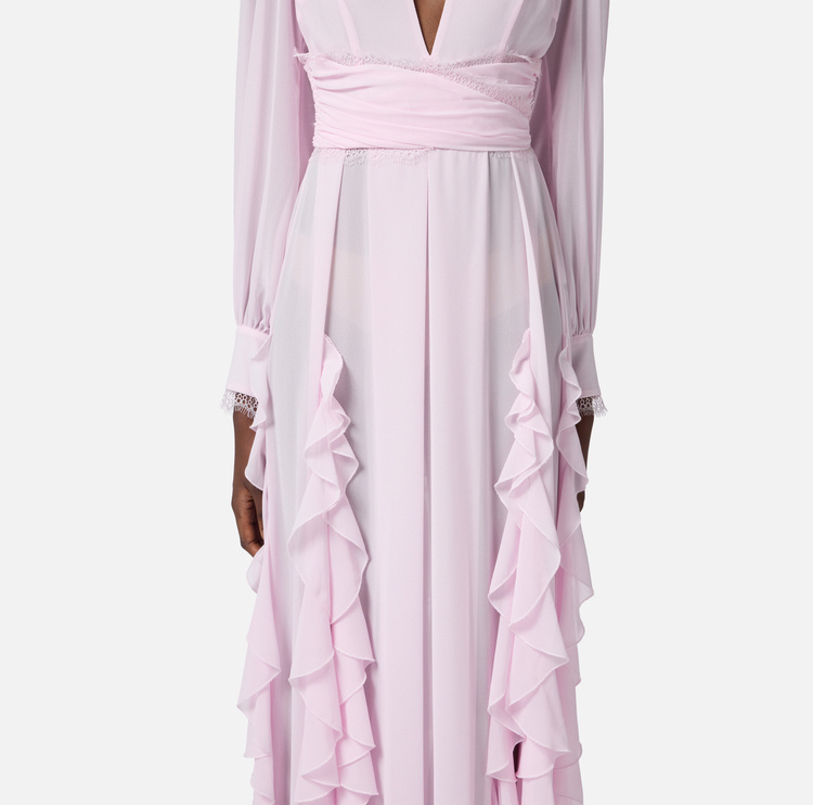 Elisabetta Franchi Red Carpet Dress In Georgette Fabric With Ruffles €590.00 In Quartz