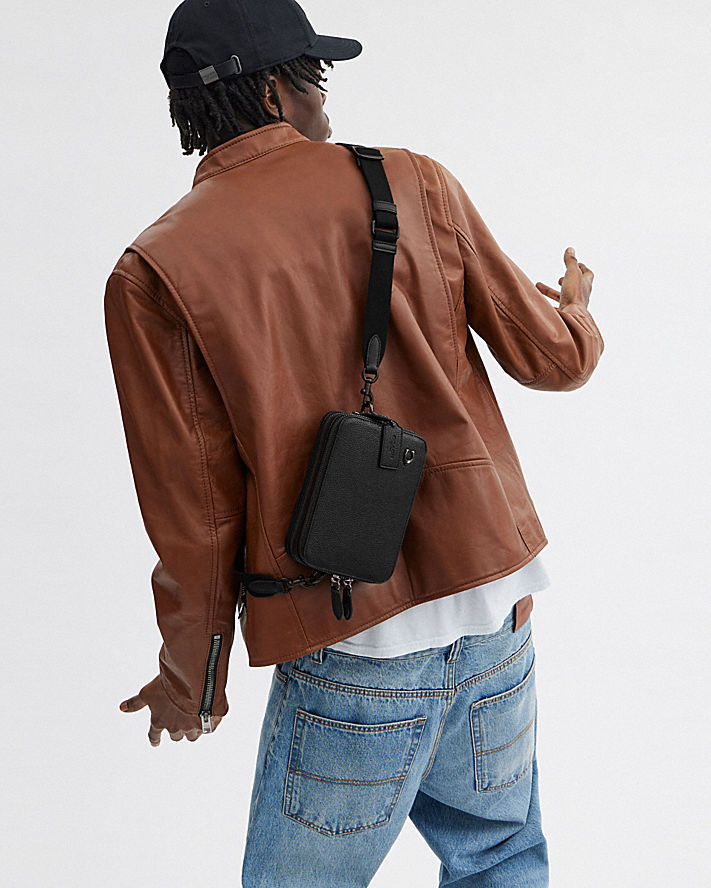 Coach Charter Leather Cross Body Bag In Black
