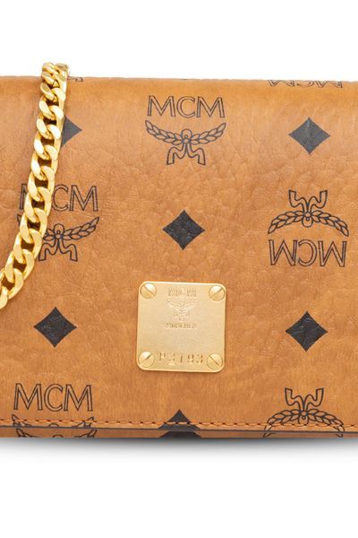Mcm Rectangular Shape Crossbody Bag With Chain Strap In Nude