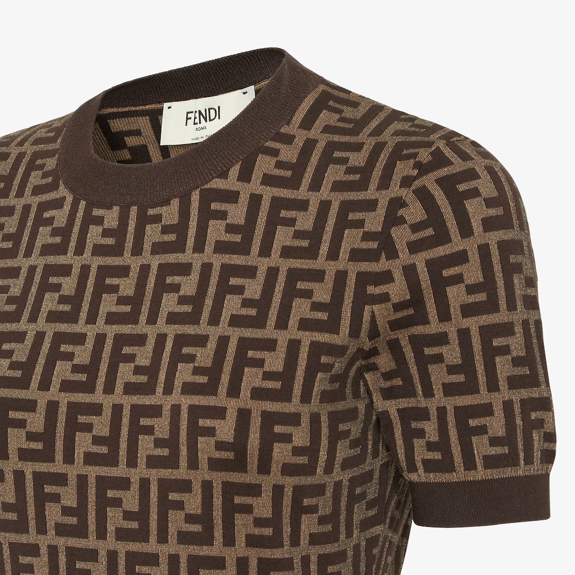 Fendi Women Brown T-shirt With Short Sleeves And All-over Ff Motiv In Cotton Woman In Black