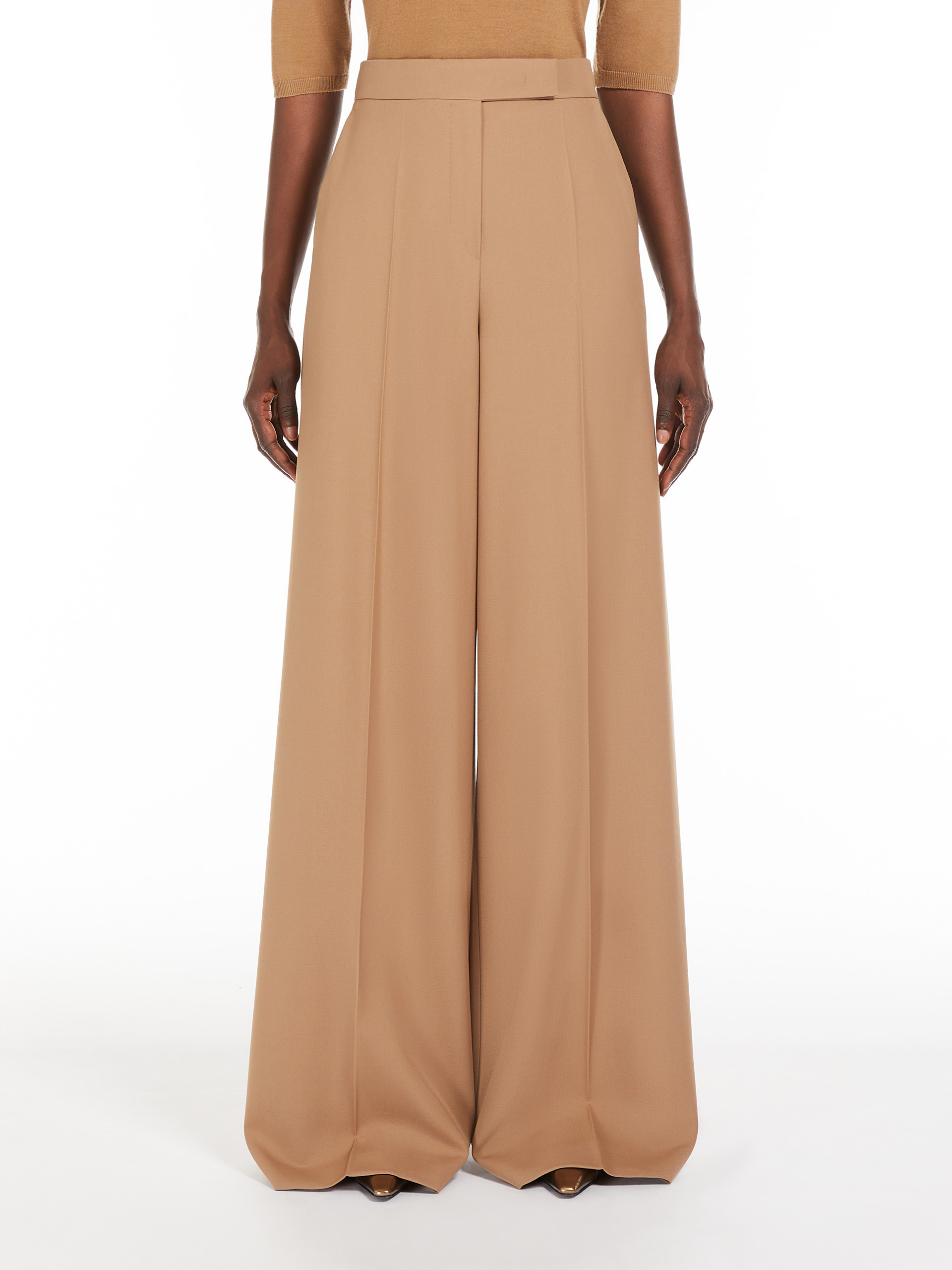 Max Mara Gabardine Wool Trousers In Nude