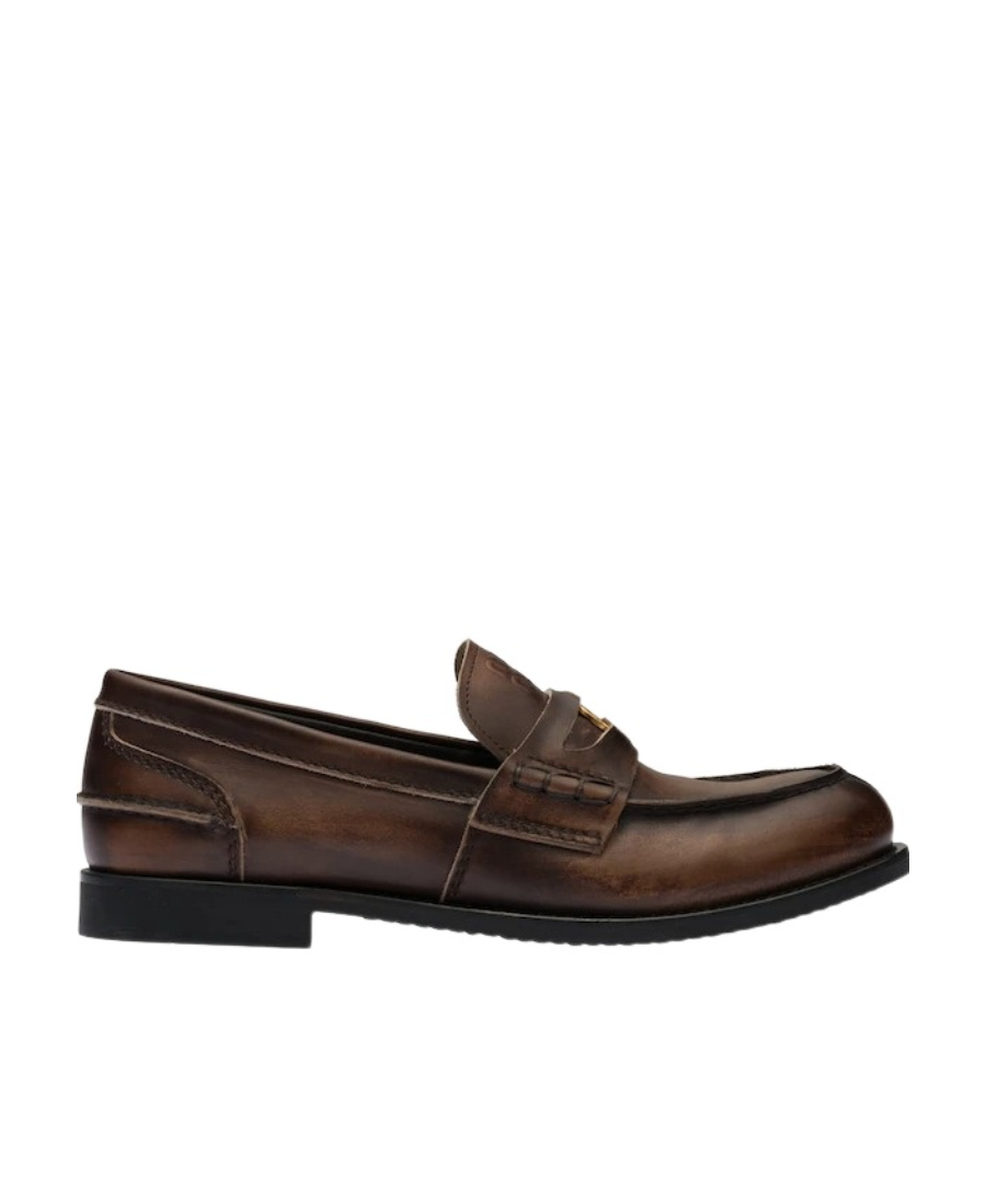 Miu Miu Logo Embossed Calf Leather Loafers In Black