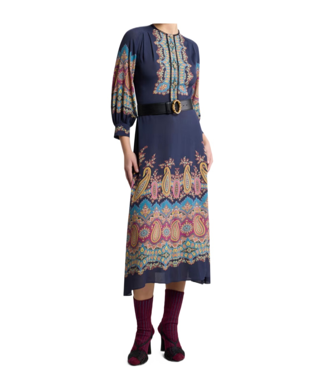 Etro Paisley-print Button-front Midi Dress In Black